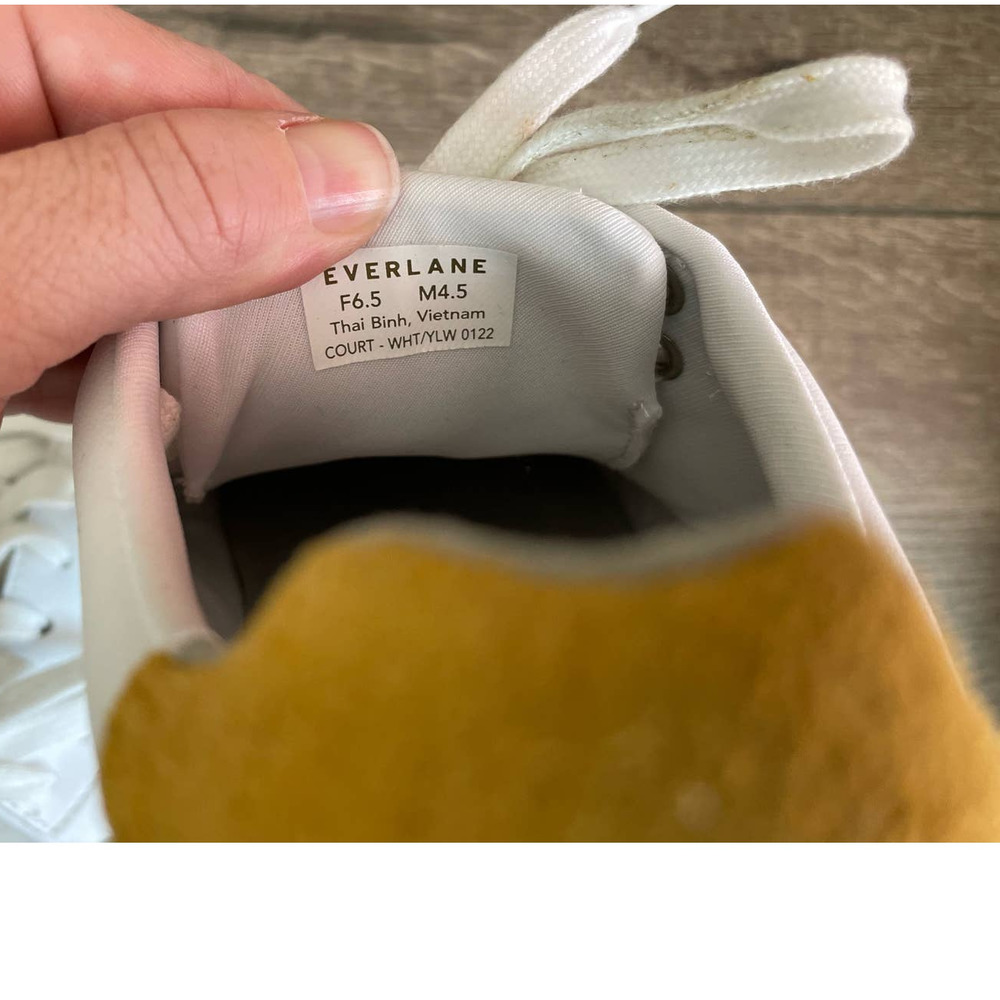 Everlane The ReLeather Court Sneaker White Mustard Yellow Size W6.5 M4.5 NWOB - Picture 7 of 7